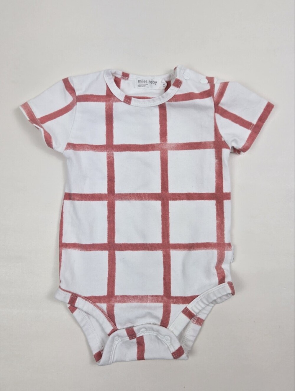 Miles Baby Pink Windowpane Grid Bodysuit Size 12 Months Short Sleeve One Piece